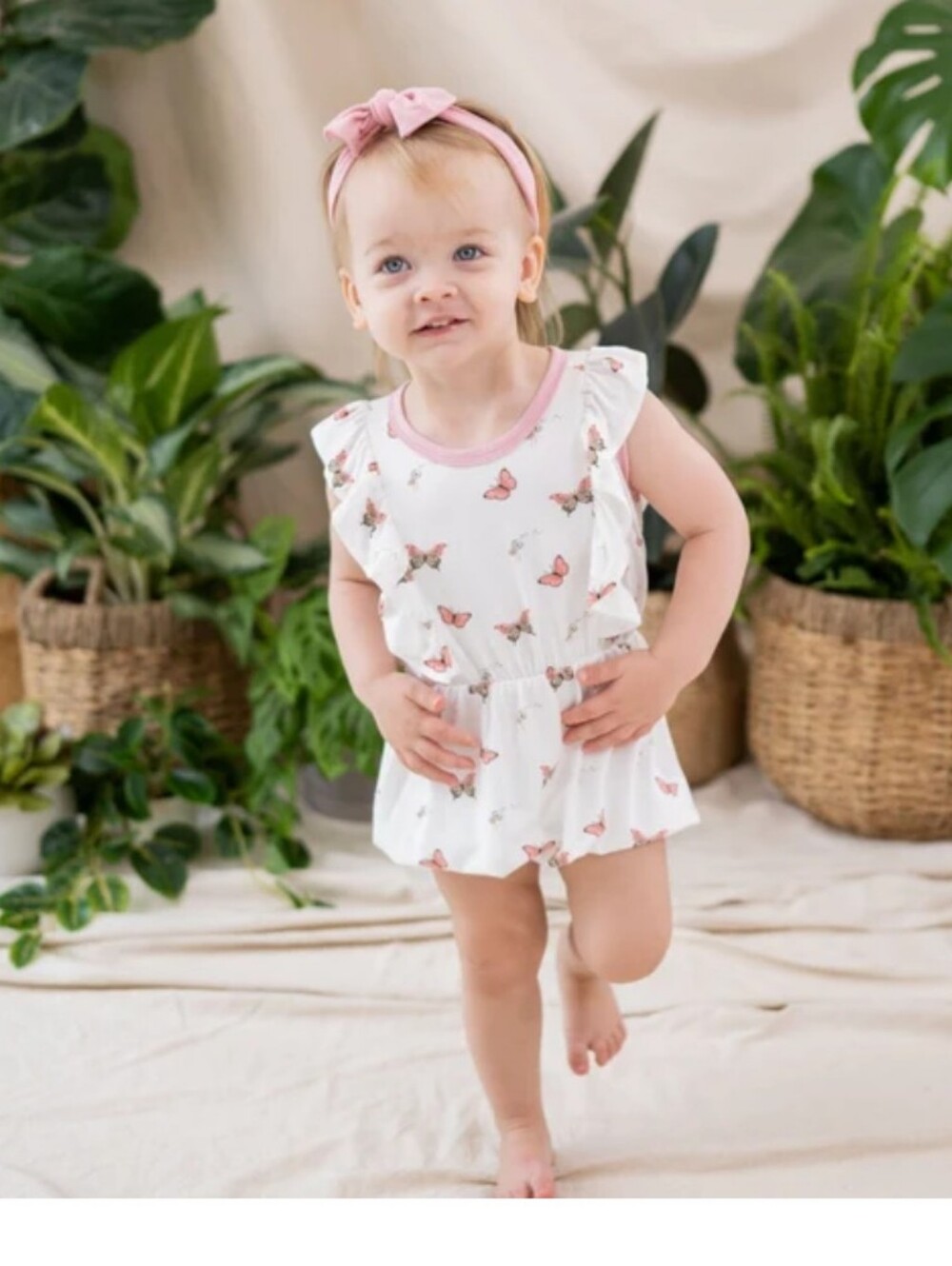 Kyte BABY Bubble Romper with Pink Butterfly Accents